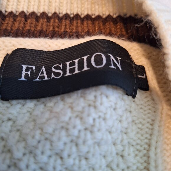 Sweater Vest Cream & Brown Teddy Bear Unisex Size L Preppy Cozy Fall - Picture 3 of 6